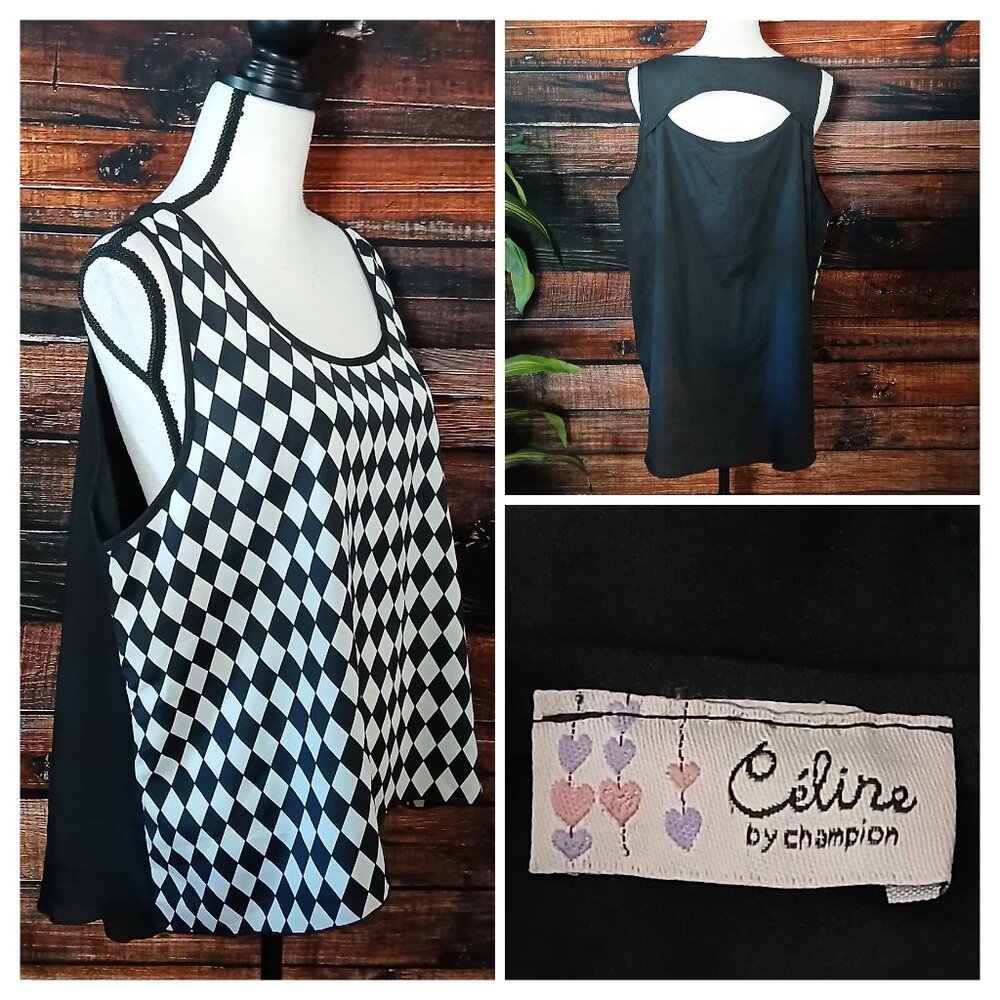 Celine By Champion Top Plus 2XL Vintage 80s Diamond Hi Low Peek Back US Made